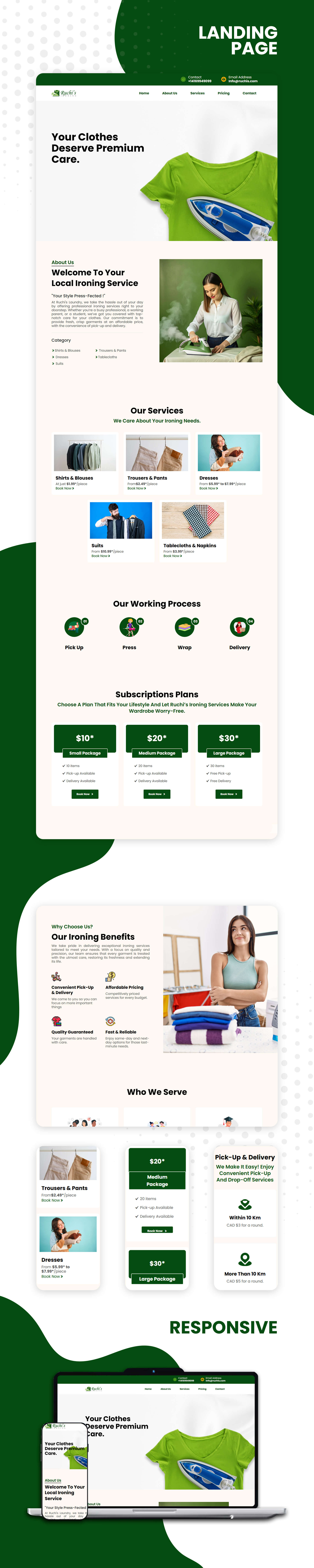 Ruchis garment care website UI mockups