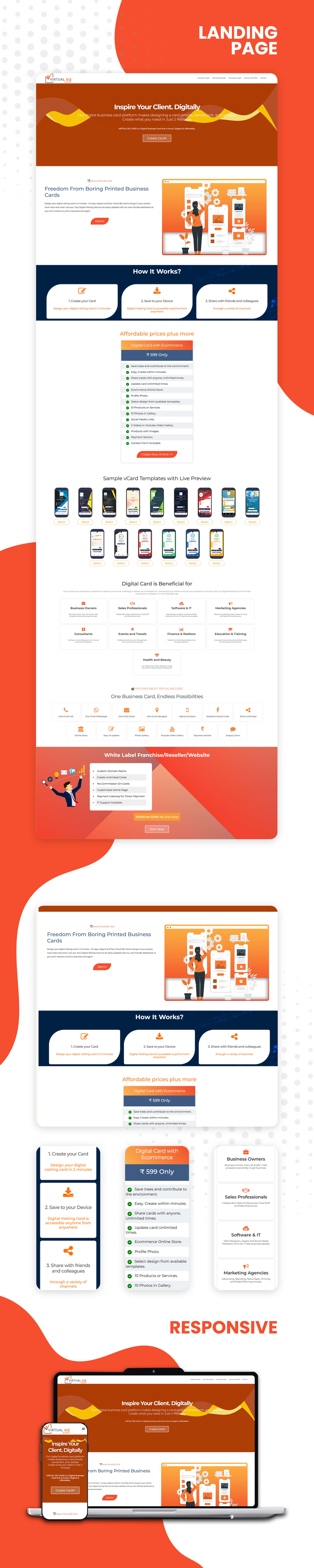 Virtual Biz Card web app mockups UI